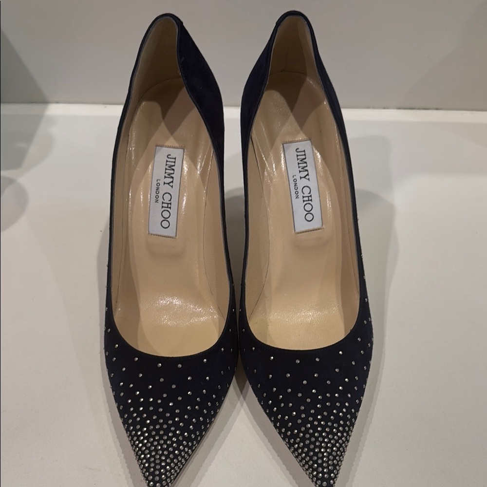 Jimmy Choo Black and Blue Embellished Heels